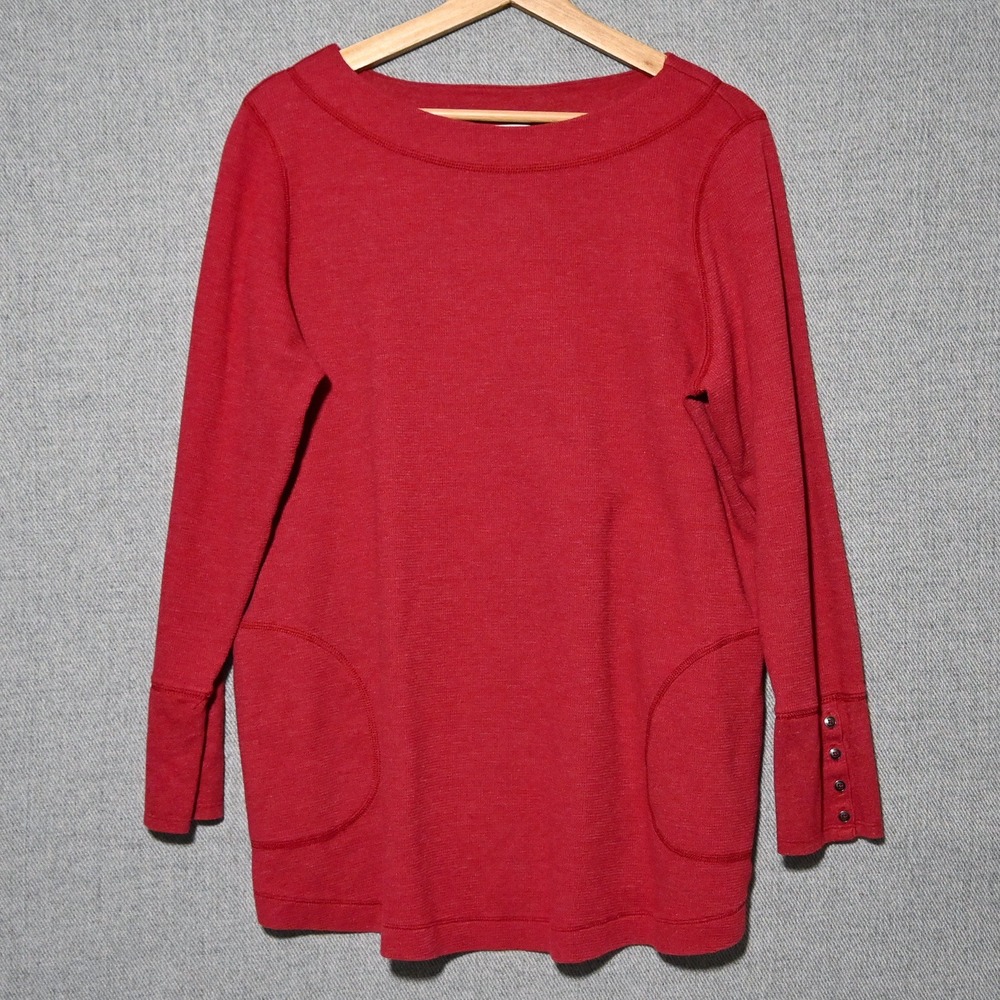 J. Jill Waffle Knit Tunic Womens XL Tall Pockets Button Cuff Red